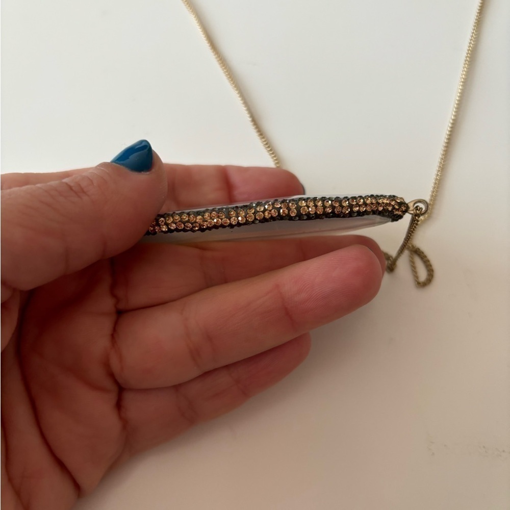 Stone Pendant Necklace Gray With Rhinestones - Picture 5 of 11